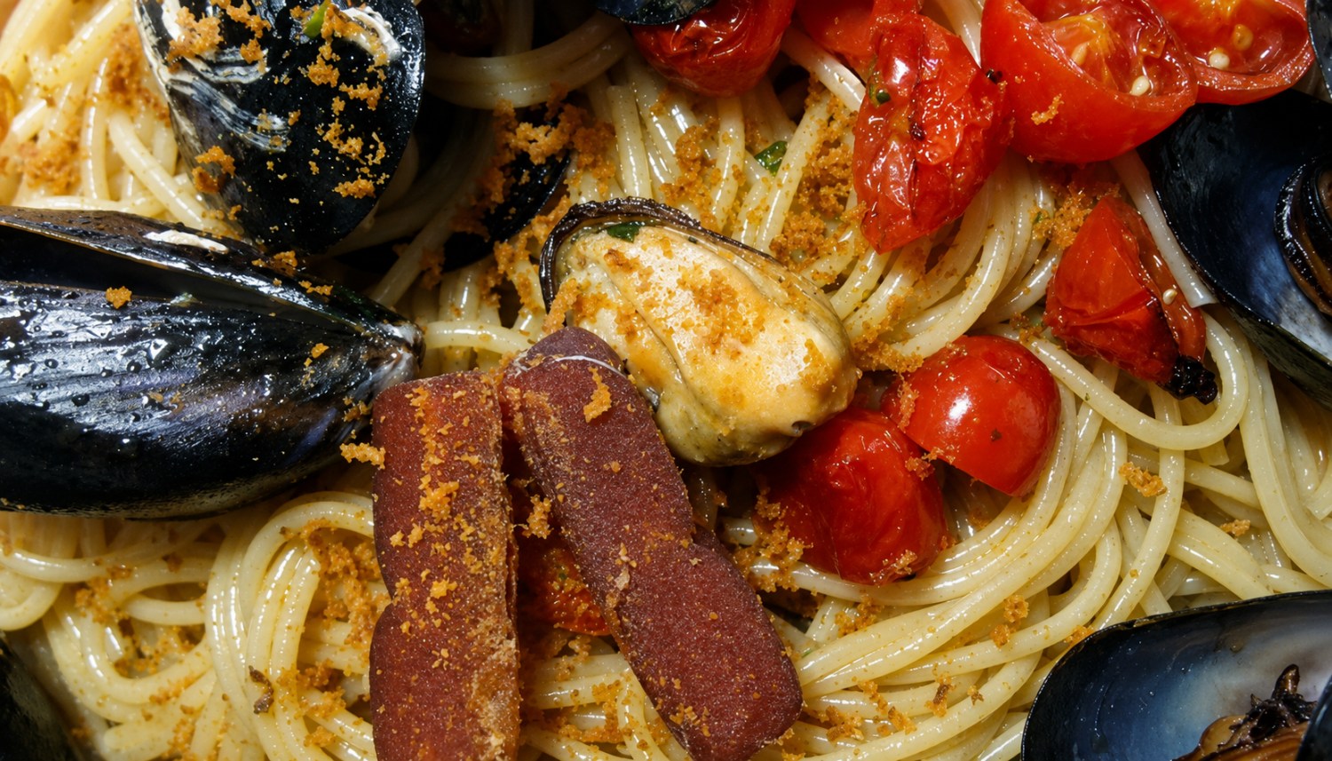 pasta cozze bottarga peperoncino
